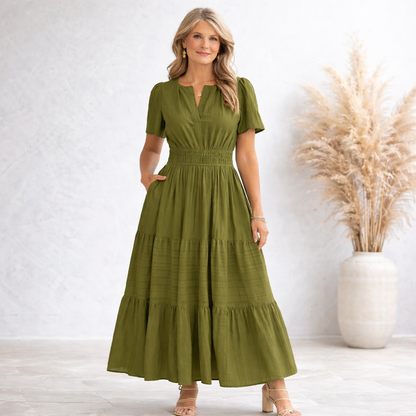 Boho V-Neck Maxi Dress with Pockets